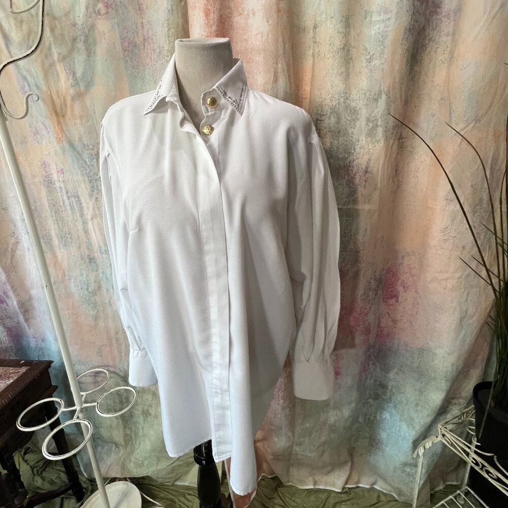Vintage 📌Elegant Button Down Blouse with Rhinestones and Decorative Buttons